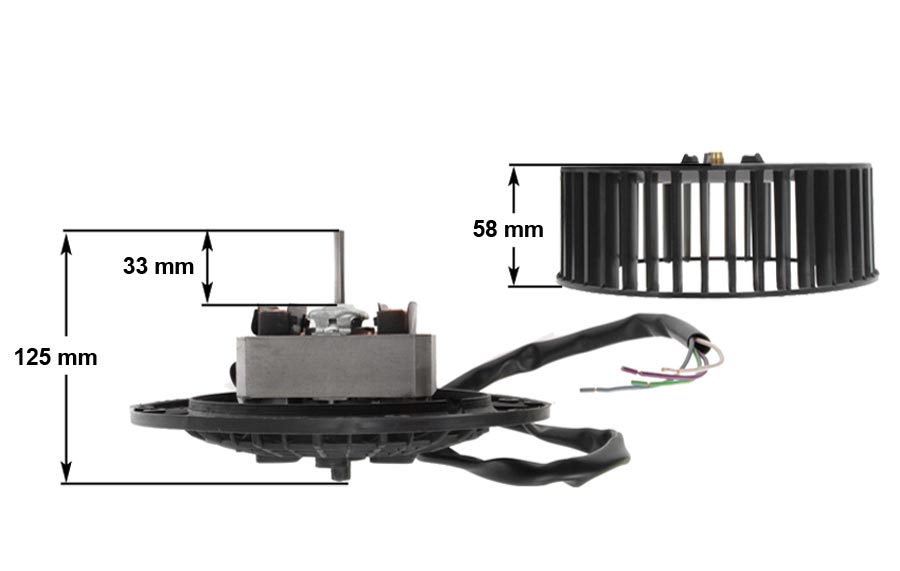 Μοτέρ 220volt 100watt 3 ταχύτητες κομπλέ με φτερωτή, δεξιόστροφο απορροφητήρα 