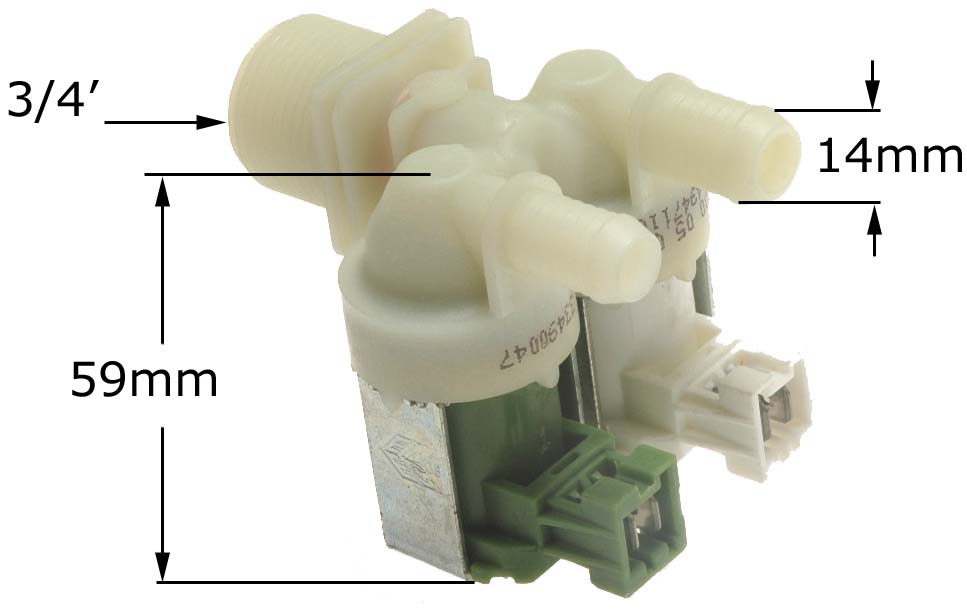 Βαλβίδα 220V, διπλή, Φ14 εισαγωγής νερού πλυντηρίου ρούχων AEG / ZANUSSI...